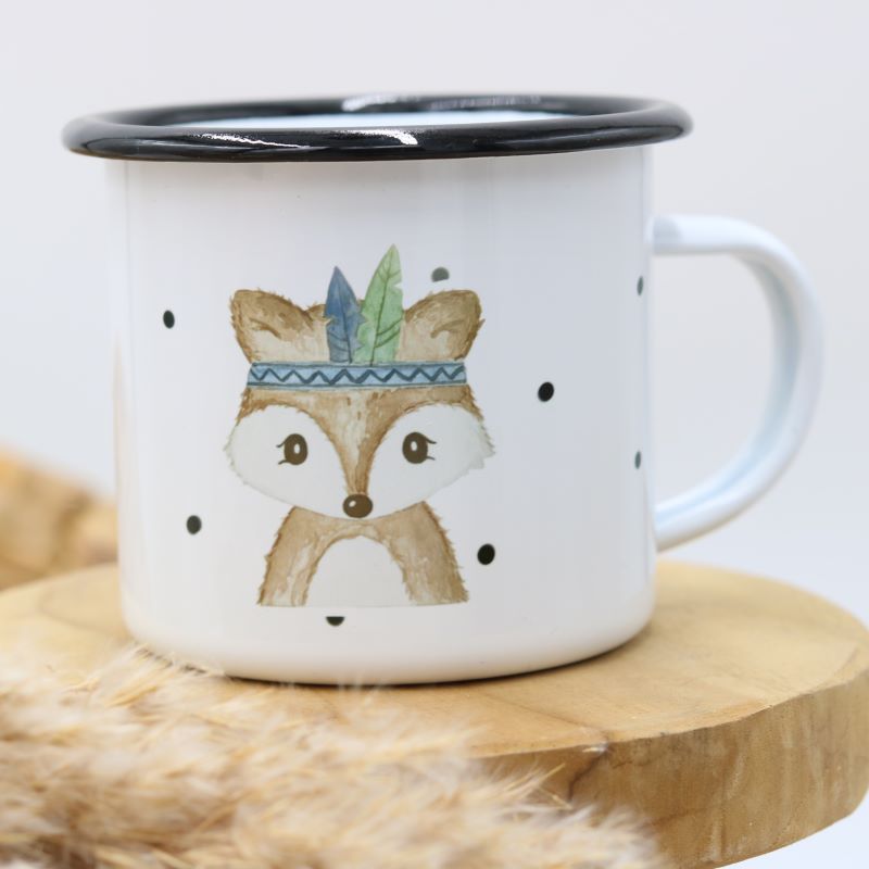 Emailletasse "Fuchs mit Federn"