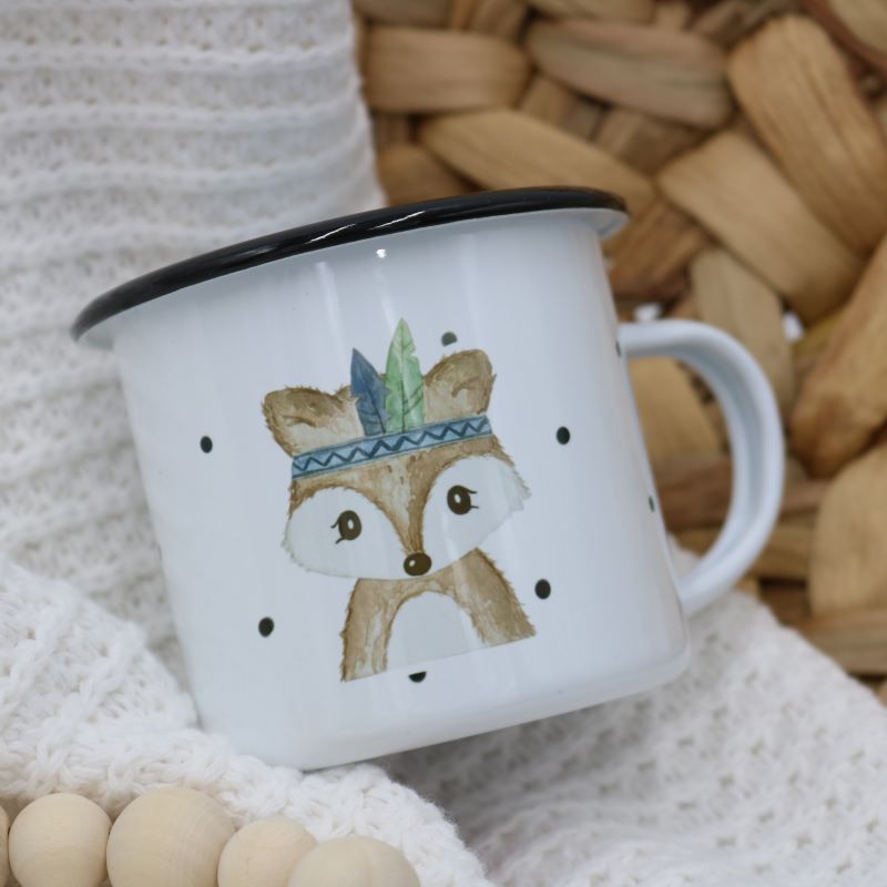 Emailletasse "Fuchs mit Federn"