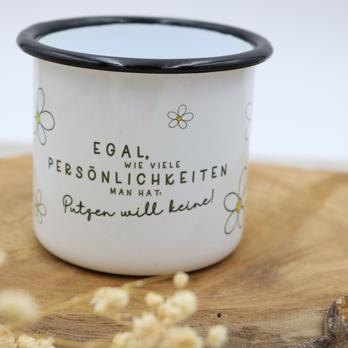 Emaille Tasse "Blumen"