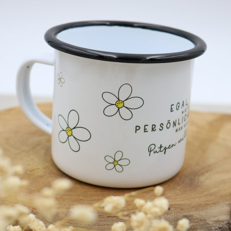 Emaille Tasse "Blumen"