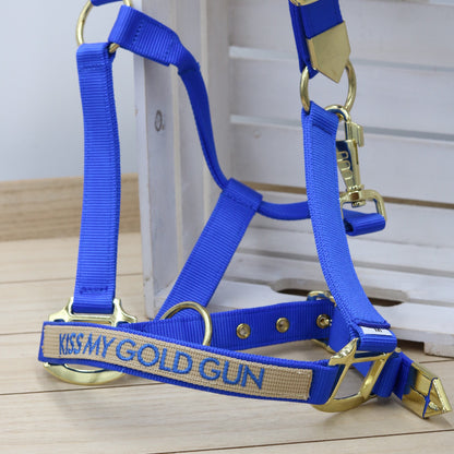 Halfter in Royal Blue, bestickt